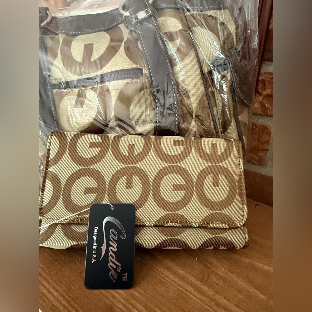 Candies Canvas Beige and Brown Tote Shoulder Bag with Wallet Matching Set NWT - Picture 3 of 10